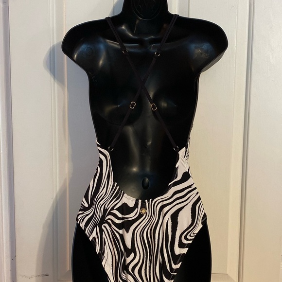 “SUNSHINE 79” Psychedelic Zebra Plunge Bathing Suit - Picture 13 of 16